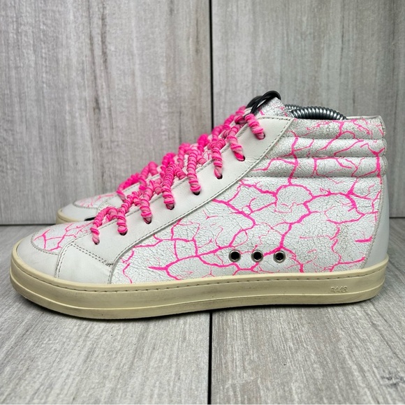 P448 Pink Crackle White Leather Skate Sneaker Shoes Women’s Size 8 EUR 38 - Picture 3 of 11